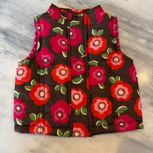 Oshkosh Genuine Kids Baby Girl 12M Brown Pink & Red Flower Print Puffer Vest